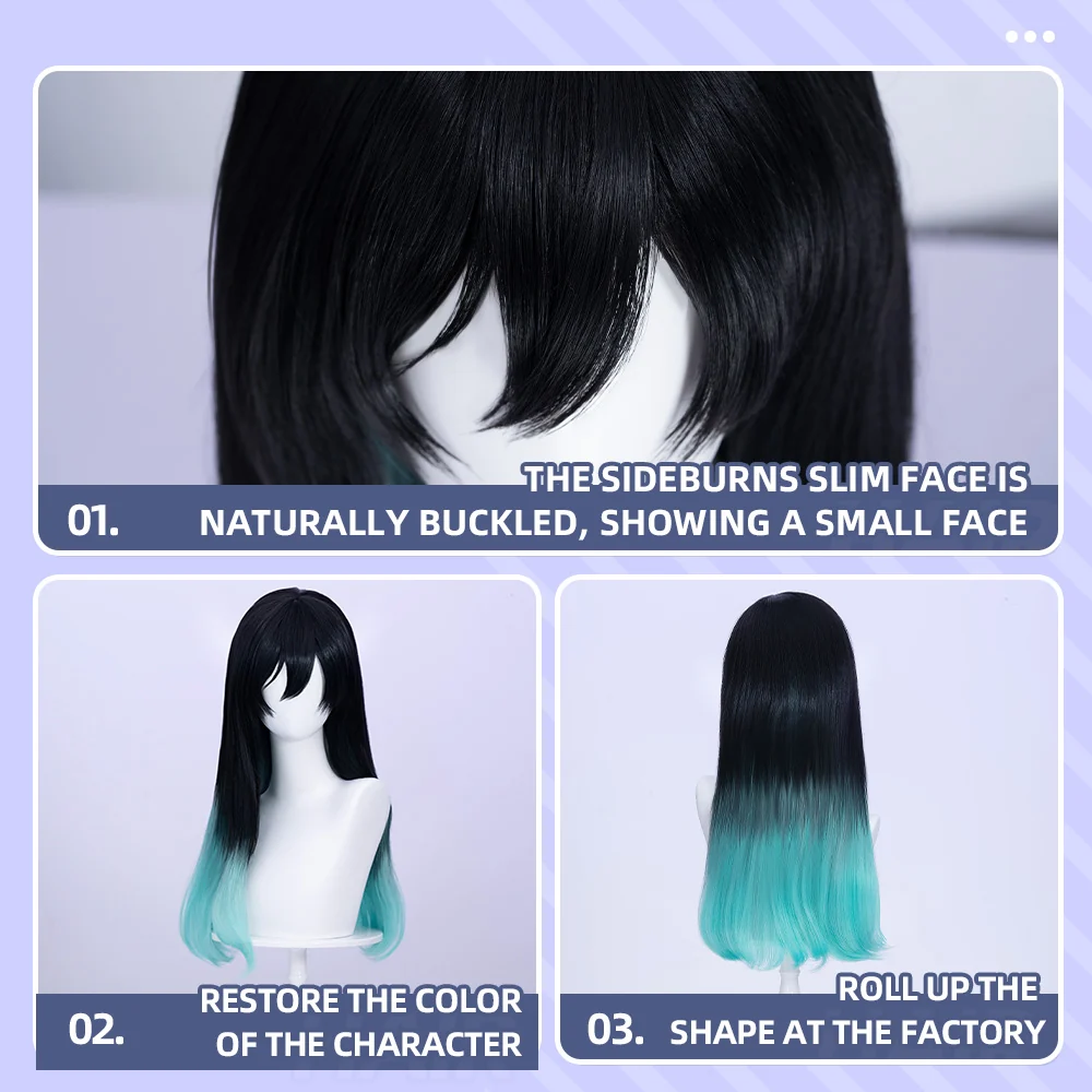 【 Ready For Ship】DokiDoki Game Cosplay Wig Short Straight White Black Green Gradient Hair x LE SSERAFIM - Image 4