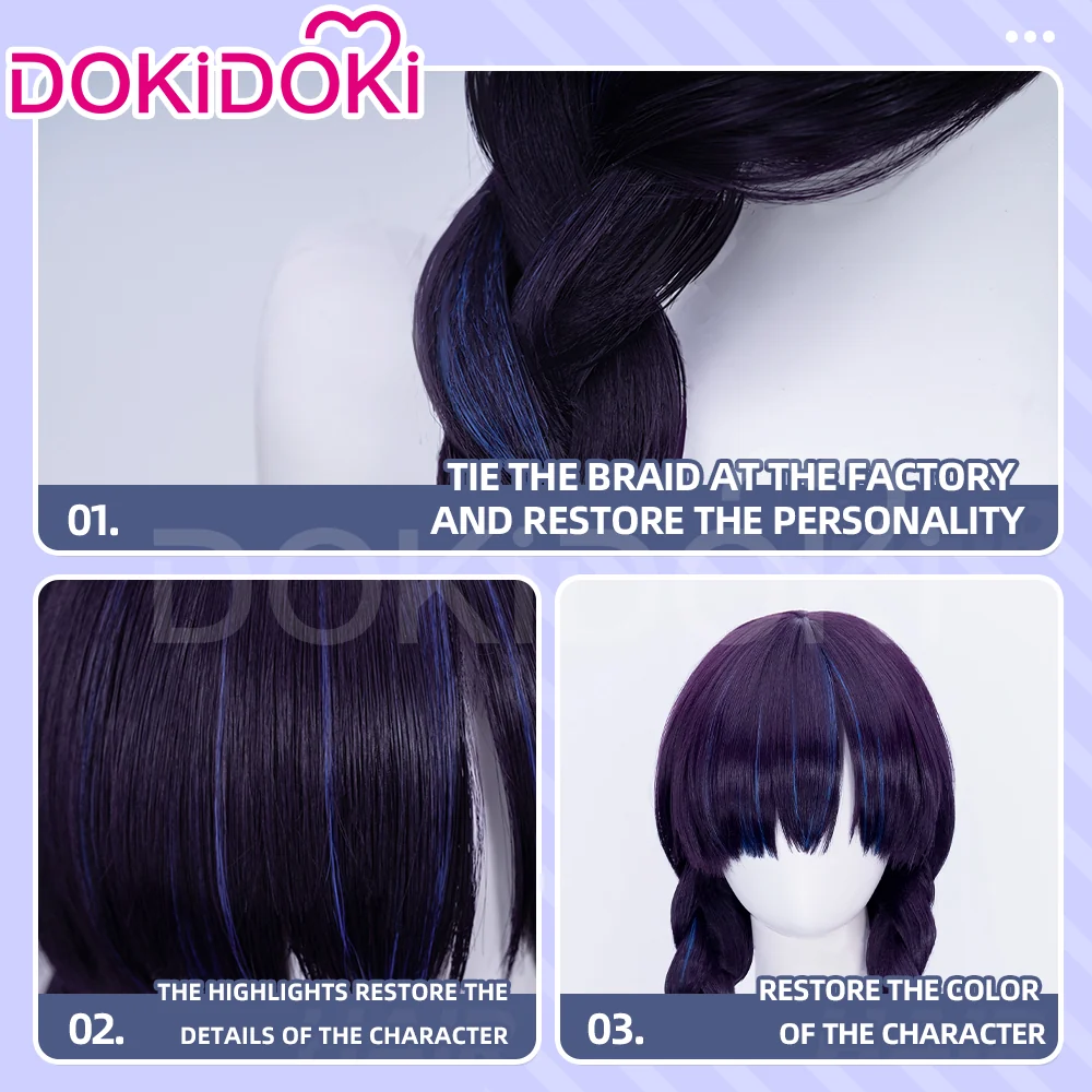 【Partially Ready For Ship】DokiDoki Game Cosplay Woman Wig Long Straight Black Purple Vengeance Skin Blood Kariudo Daring Daifuku - Image 15