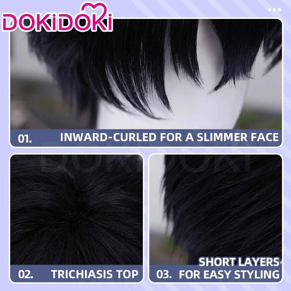 【Ready For Ship】DokiDoki Game Cosplay Men Wig Short Straight Black Hair - Image 5