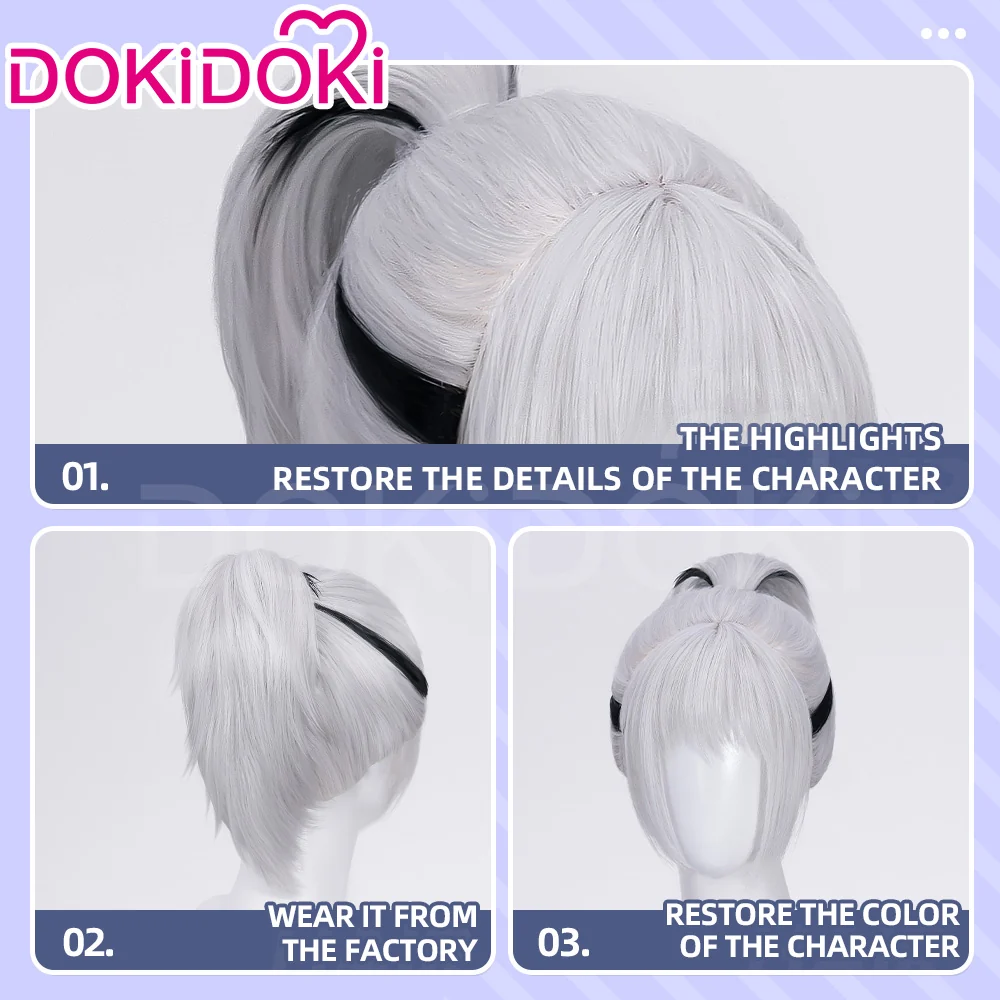 【Ponytail Ver Ready For Ship】DokiDoki Game Delta Force Cosplay Hackclaw Wig Short Straight Silver Hair Ponytail Mai Xiaowen Mai Xiao Wen - Image 6