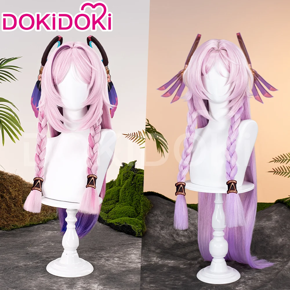 【Partially Ready For Ship】DokiDoki Game Genshin Impact Citlali Cosplay Wig Long Straight Double Braids Pink Purple Gradient Hair - Image 2