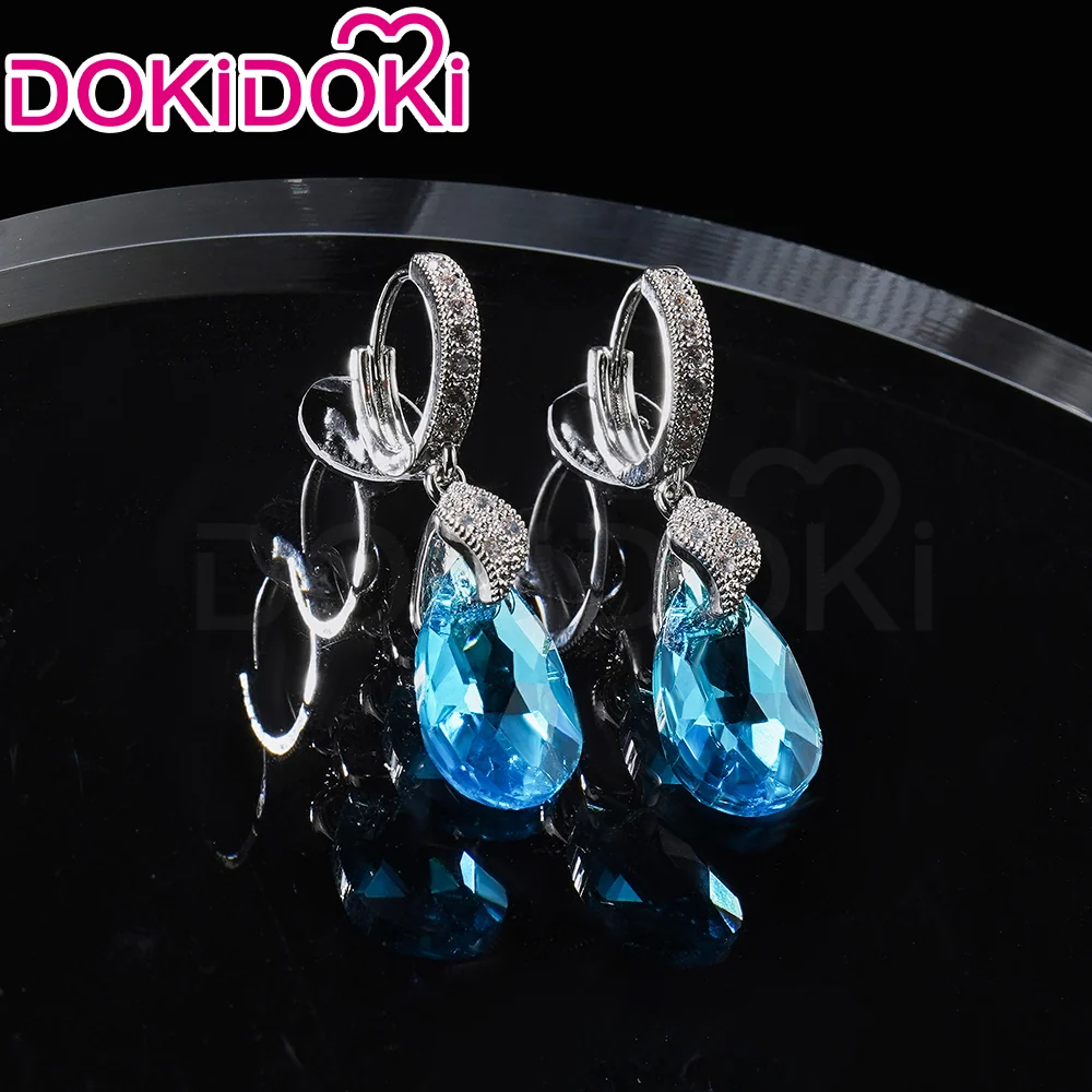 DokiDoki Game Genshin Impact Cosplay Clorinde Wig Long Blue Pony Tail Fontaine/ Earring - Image 6
