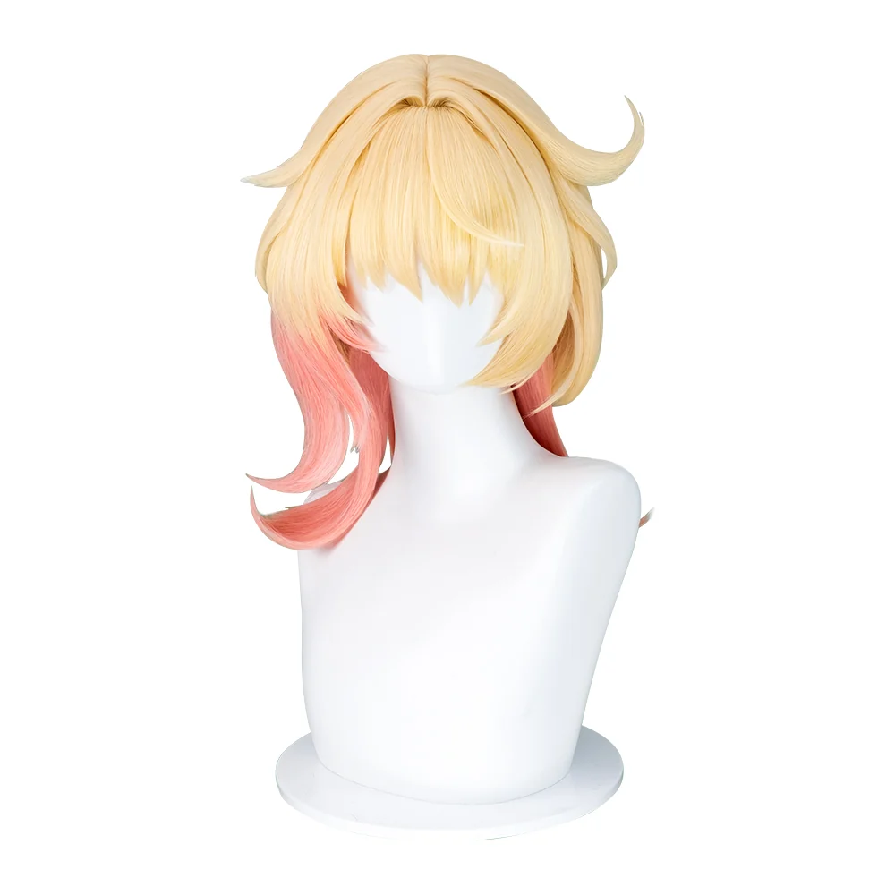 【Ready For Ship】DokiDoki Game Genshin Impact Cosplay Emilie Wig Short Curly Yellow Pink Hair Fontaine / Perfume bottle Necklace / Glasses Prop - Image 10
