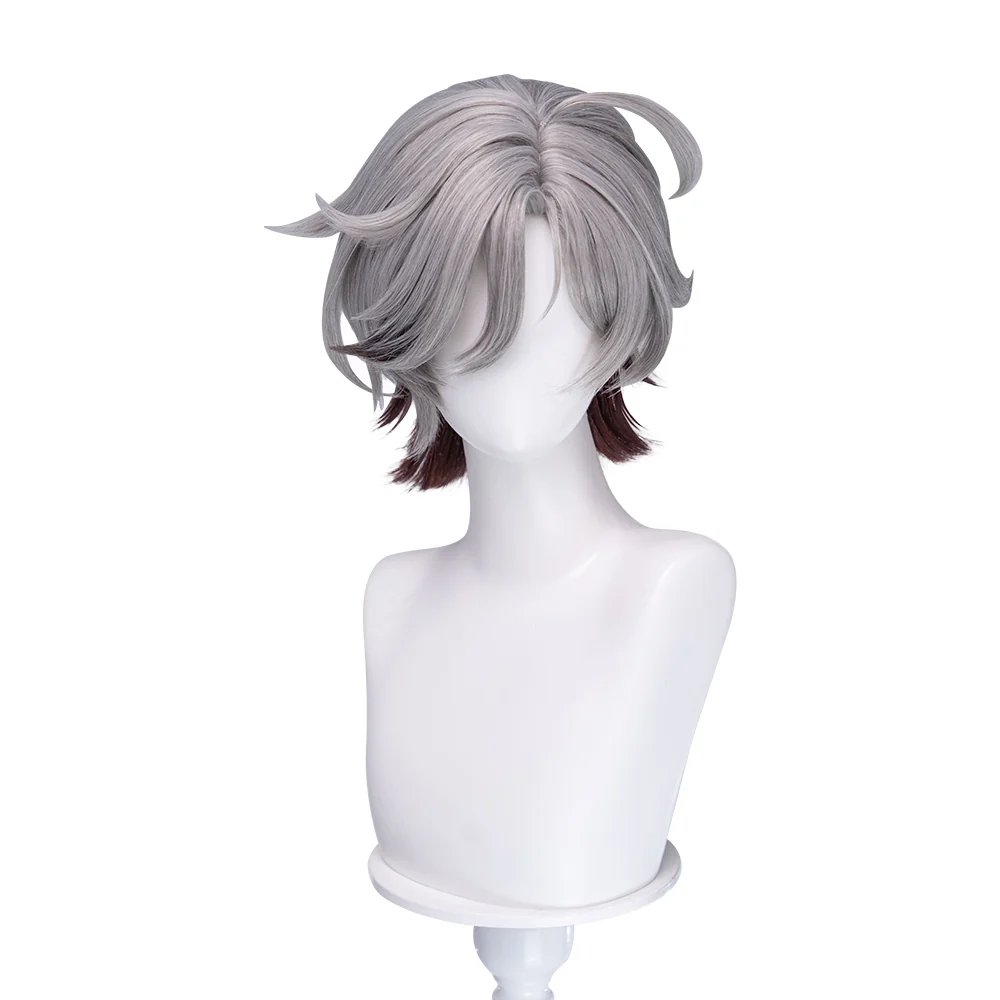【Ready For Ship】DokiDoki Game Genshin Impact Cosplay Illuga Wig Short Grey Brown Hair - Image 5