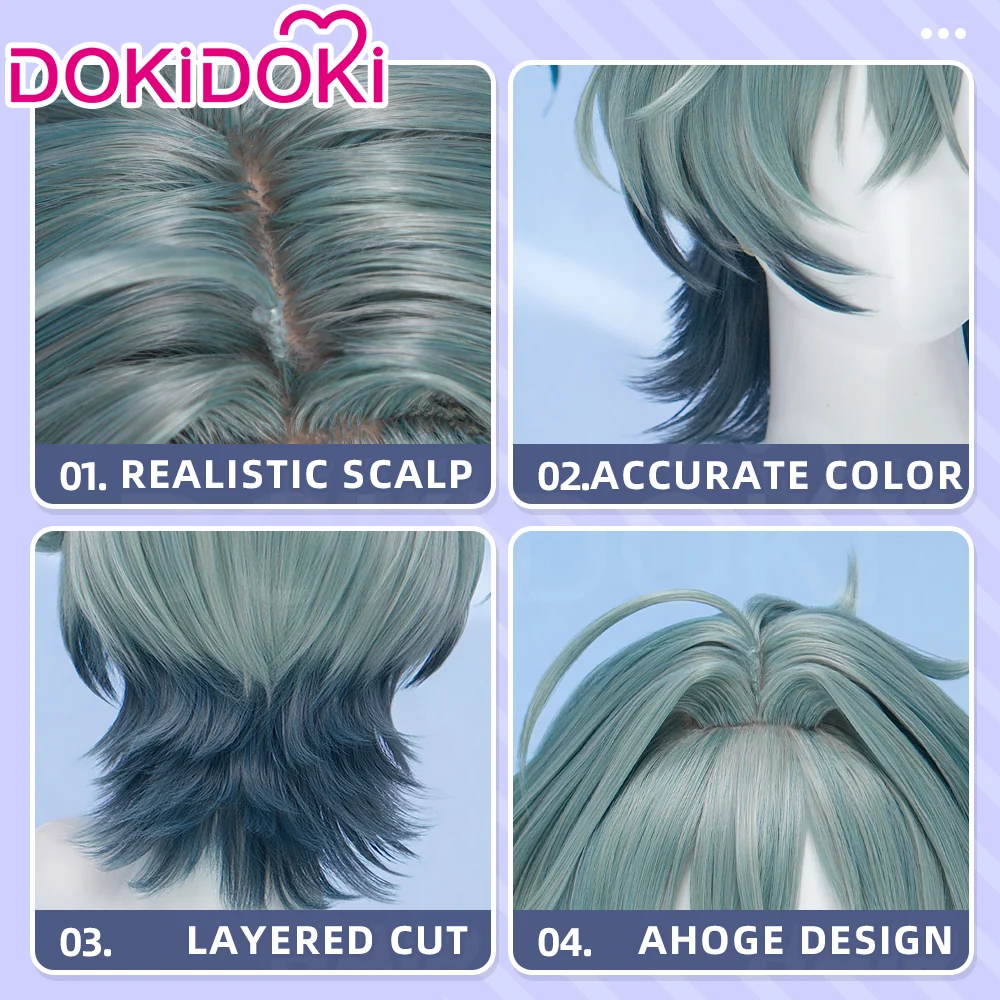 【Ready For Ship】DokiDoki Game Genshin Impact Cosplay Lohen Wig Short Green Gradient Hair Vice Captain of the 5th Company - Image 4