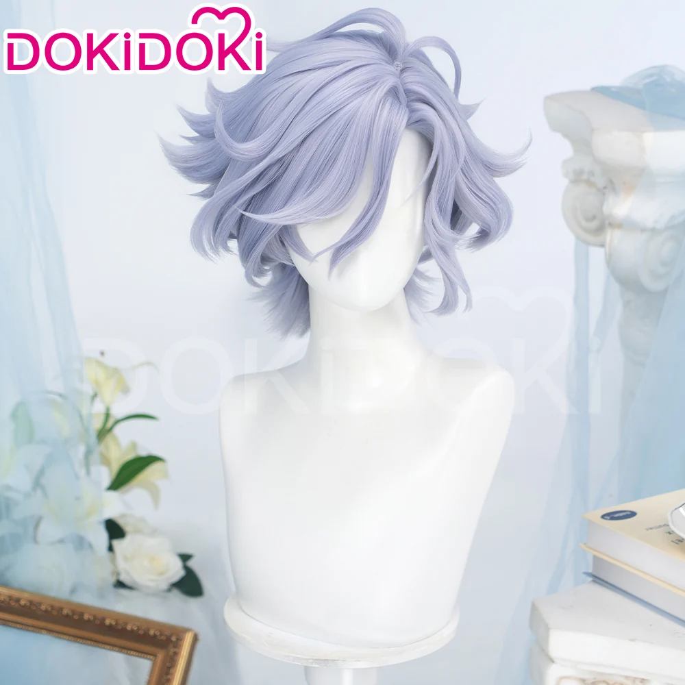 DokiDoki Game Genshin Impact Cosplay Mitya Wig Short Curly Light Purple Gray Hair Snezhnaya Sudden Snow - Image 3