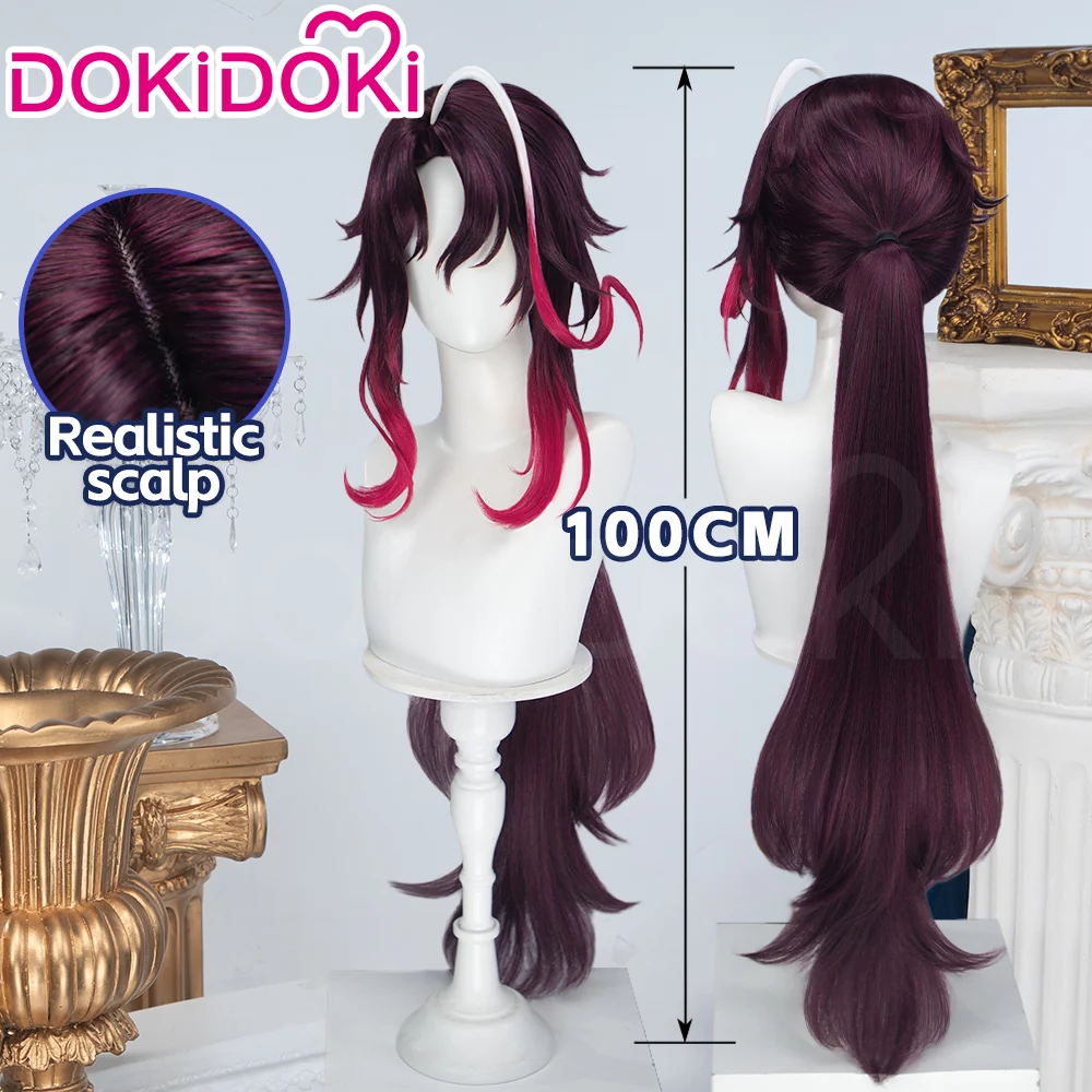 DokiDoki Game Genshin Impact Cosplay Noy Wig Long Dark Red Gradient Hair Snezhnaya Sudden Snow