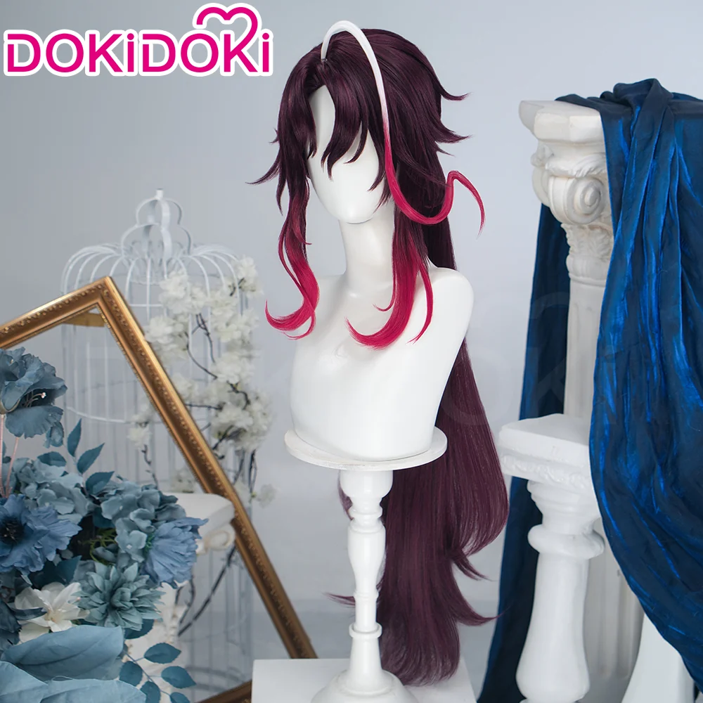 DokiDoki Game Genshin Impact Cosplay Noy Wig Long Dark Red Gradient Hair Snezhnaya Sudden Snow - Image 2