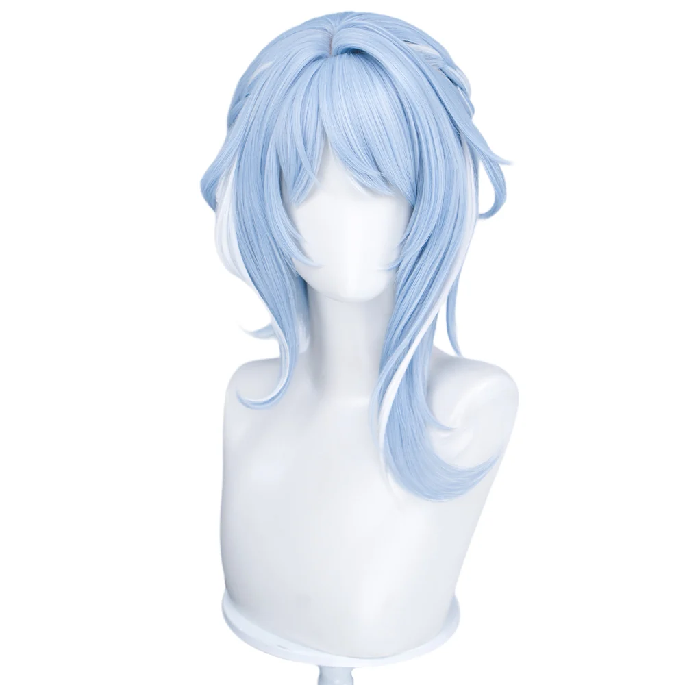 DokiDoki Game Genshin Impact Cosplay Odette Wig Long Blue White Highlight Hair Buns Snezhnaya - Image 6