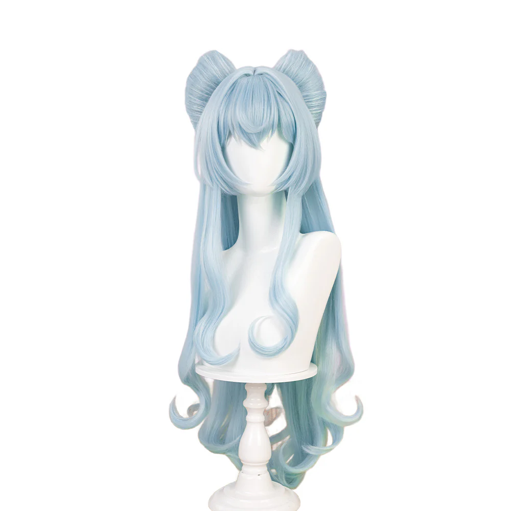 【Ready For Ship】DokiDoki Game Genshin Impact Cosplay Yumemizuki Mizuki Wig / Headwear / Ears Long Curly Blue Hair - Image 6