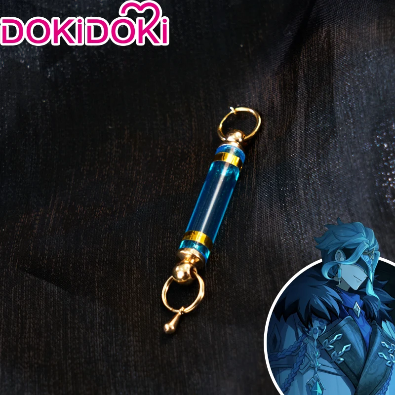 【Ready For Ship】DokiDoki Game Genshin Impact Fatui Harbinger Cosplay Il Dottore Wig / Earrings Short Curly Blue - Image 6