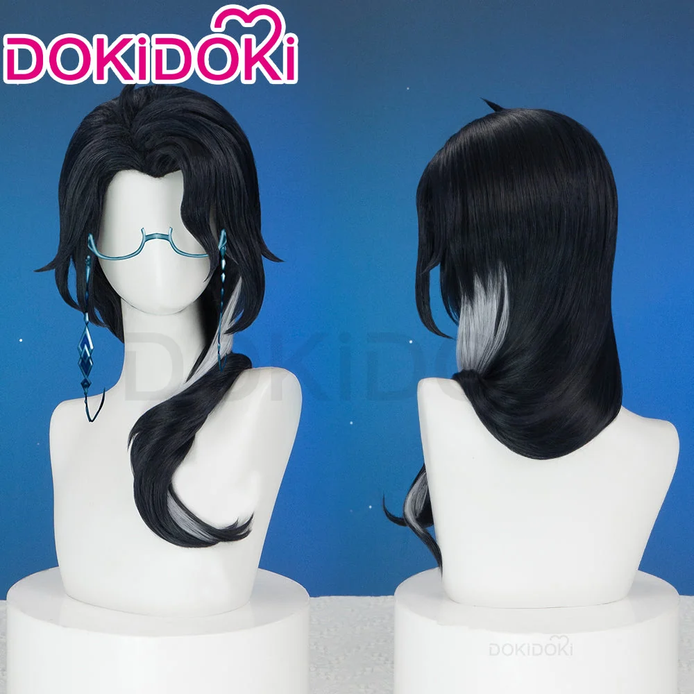 【Partially Ready For Ship】DokiDoki Game Genshin Impact Cosplay Pantalone Wig / Glasses Short Curly Black Purple Hair Fatui Harbinger - Image 4