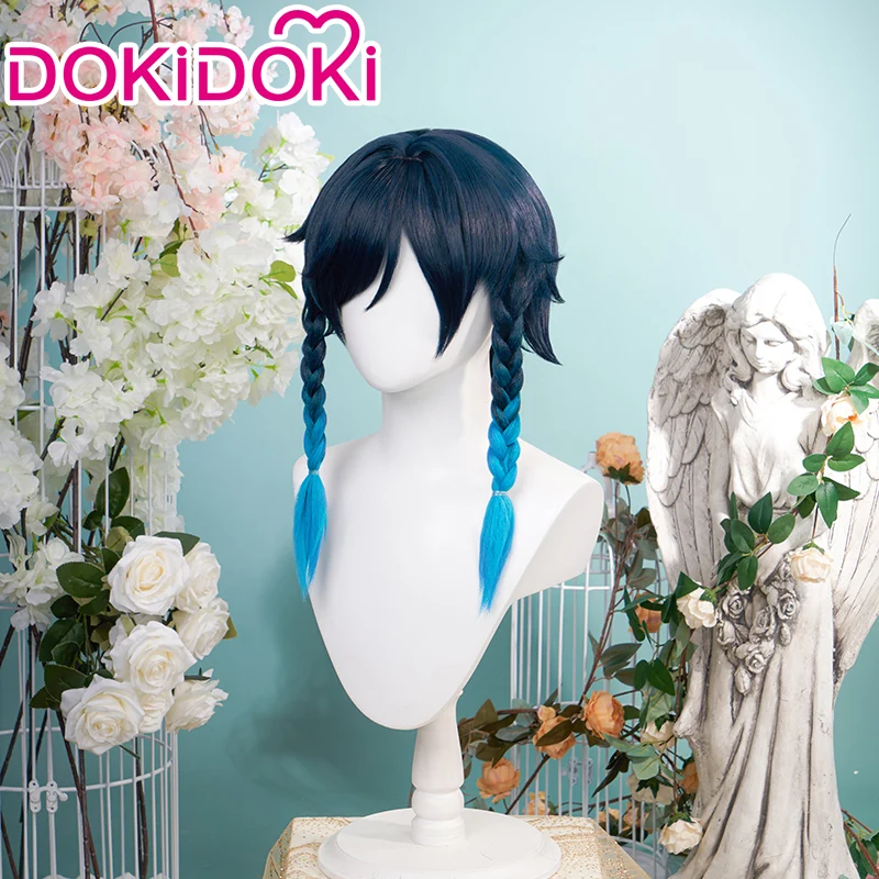 【Gradient Ver】DokiDoki Game Genshin Impact Venti Cosplay Wig Black Blue Wig/ Head Accessory - Image 3