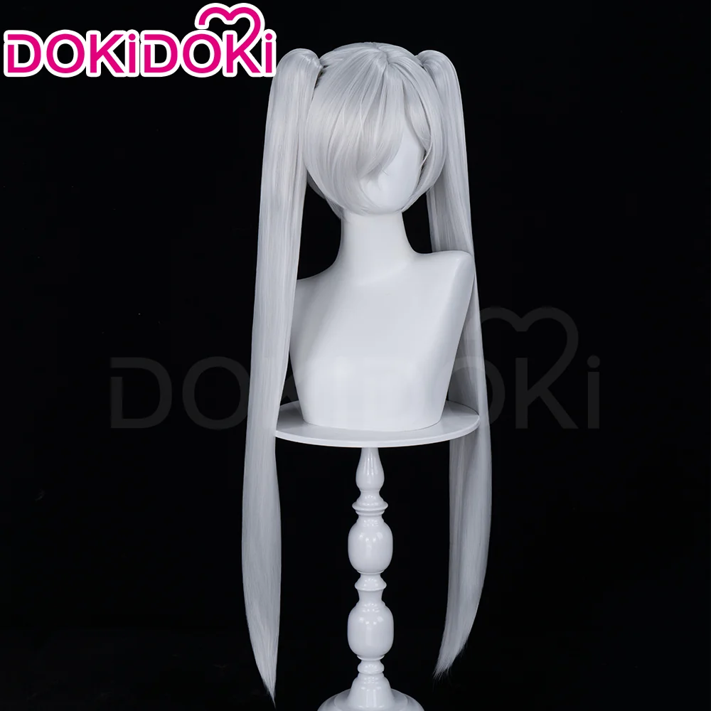 【Ready For Ship】DokiDoki Game Cosplay Glass Princess Wig Long Straight Silver Hair Twin Tails - Image 3