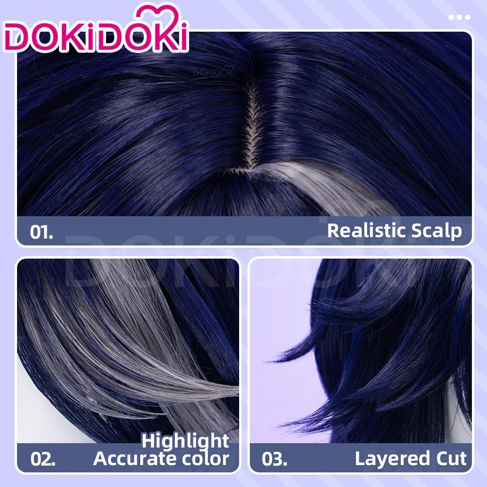 DokiDoki Game Honkai: Nexus Anima Cosplay Armand Wig Long Straight Dark Blue Grey Highlight Hair The 8th Sovereign - Image 4