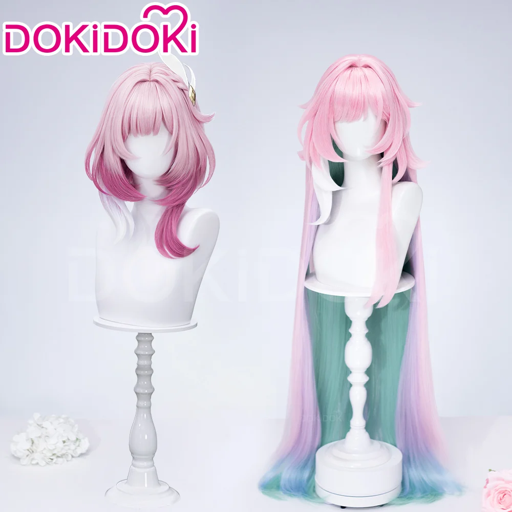 DokiDoki Game Honkai: Star Rail Cosplay Cyrene Wig Short Curly Light Dark Pink Gradient Hair / Head Accessory Set - Image 2