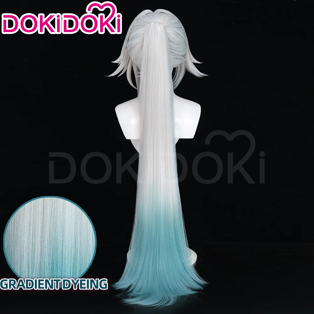 【Ready For Ship】DokiDoki Game Honkai: Star Rail Cosplay Feixiao Wig Long Straight Grey Blue Hair / Tattoo Sticker Fei Xiao - Image 8
