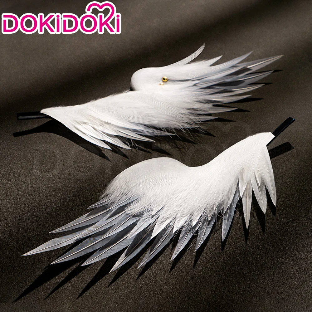 DokiDoki Game Honkai: Star Rail Cosplay Sunday Wig Long Straight Grey Hair/ Earring / Ear Feather Hair Clips / Seraphim Wings Headwear - Image 11
