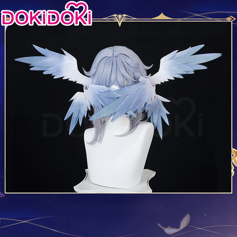 DokiDoki Game Honkai: Star Rail Cosplay Sunday Wig Long Straight Grey Hair/ Earring / Ear Feather Hair Clips / Seraphim Wings Headwear - Image 16
