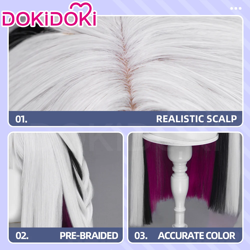 DokiDoki Game Honkai: Star Rail Cosplay Nihilux Wig Long Straight White Black Purple Hair Braids Planarcadia - Image 4