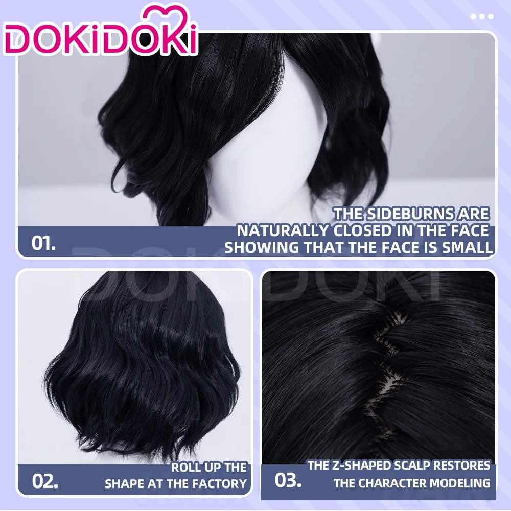 【Ready For Ship】DokiDoki Game Men Cosplay Wig Short Curly Black Hair - Image 4