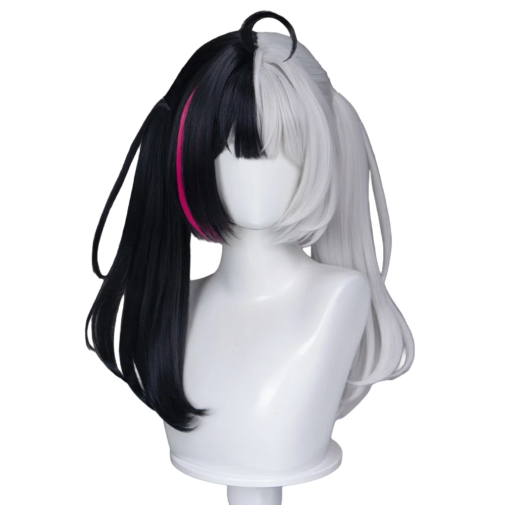 DokiDoki Game Neverness to Everness Cosplay Lacrimosa Wig Long Straight Black Silver Pink Highlight Hair Pre Braided Ahoge NTE - Image 6