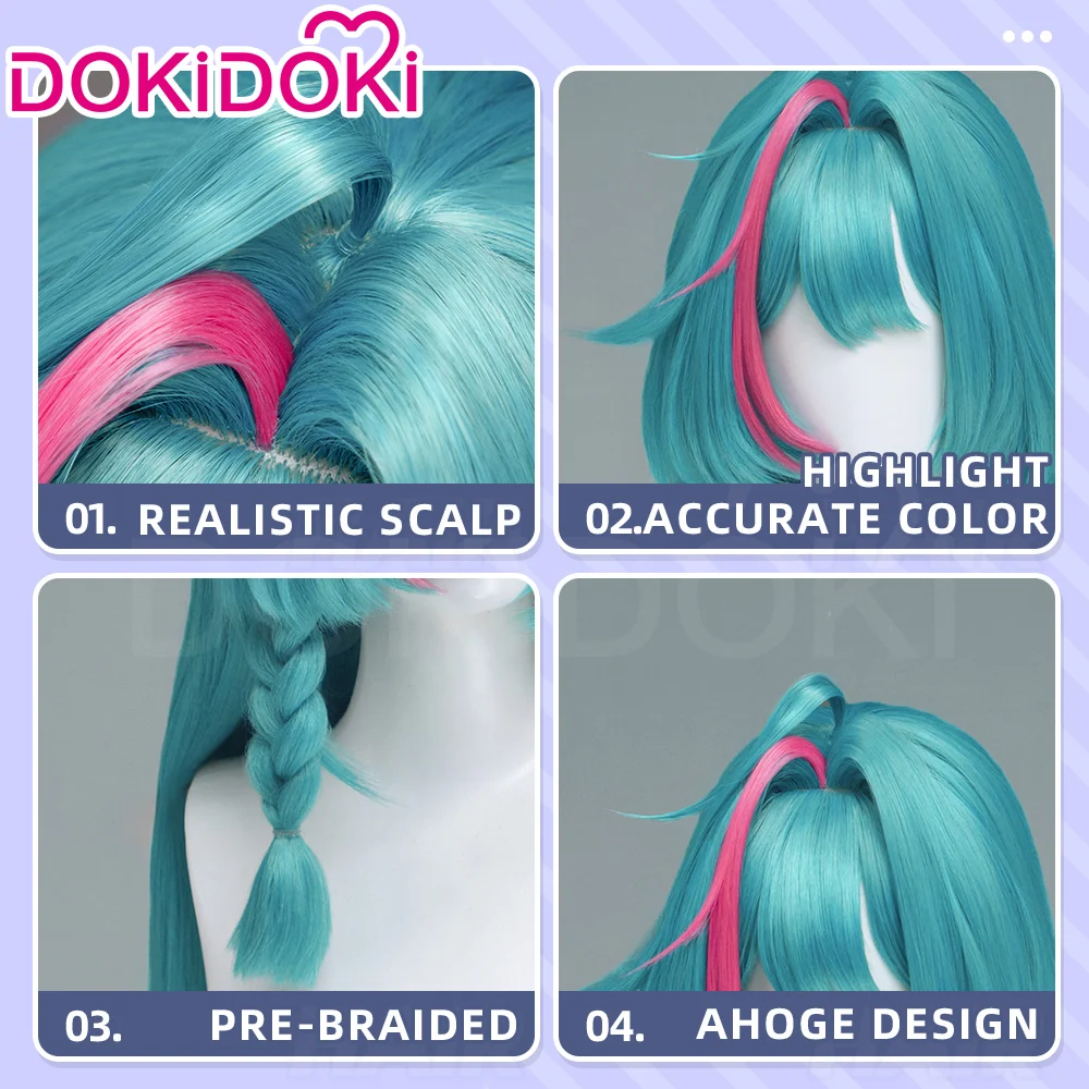 【Ready For Ship】DokiDoki Game Neverness to Everness Cosplay Mint Wig Long Straight Blue Green Red Pink Highlight Hair Pre Braided NTE - Image 12