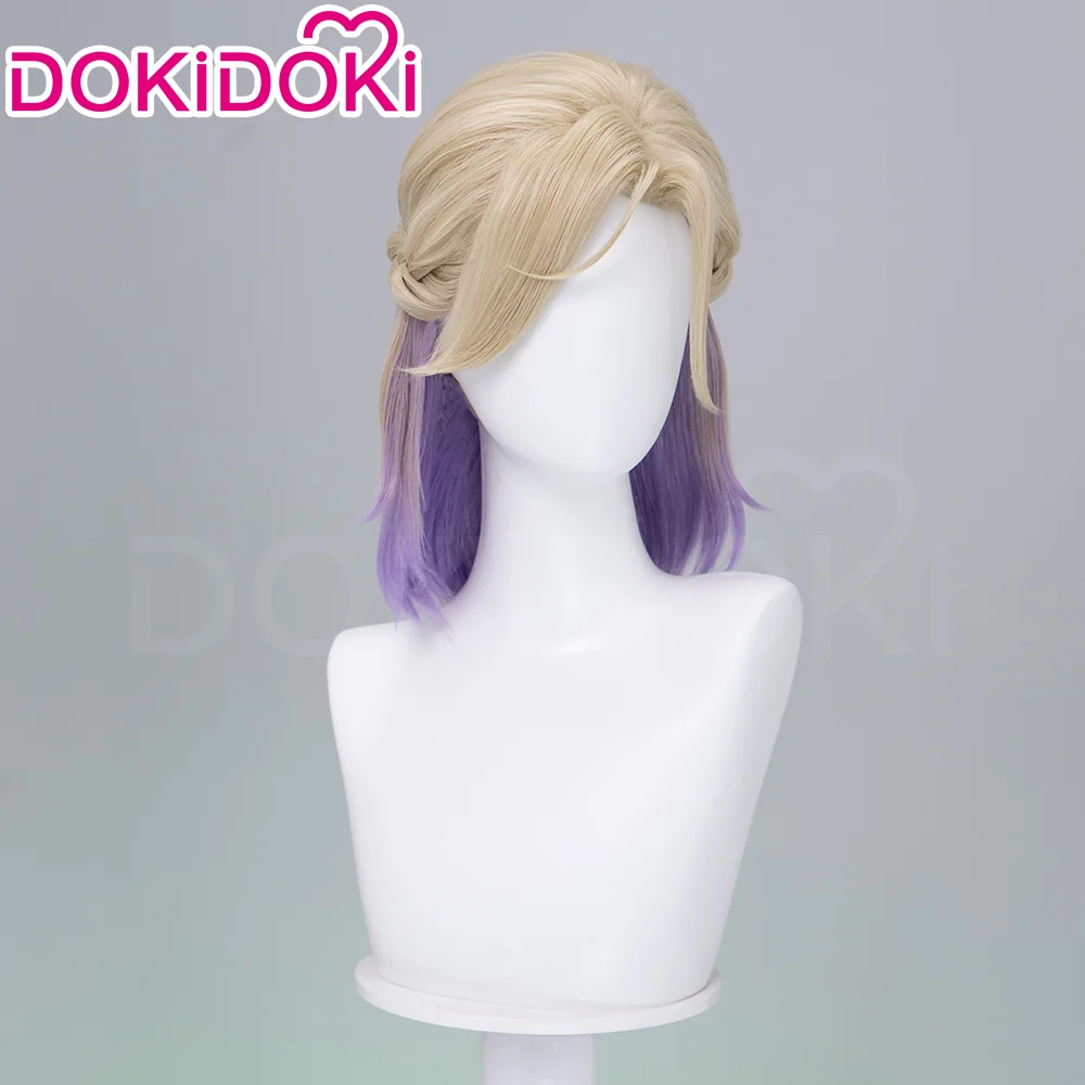 【Ready For Ship】DokiDoki Game Cosplay Wig Short Golden & Purple Hair Dorm - Image 5