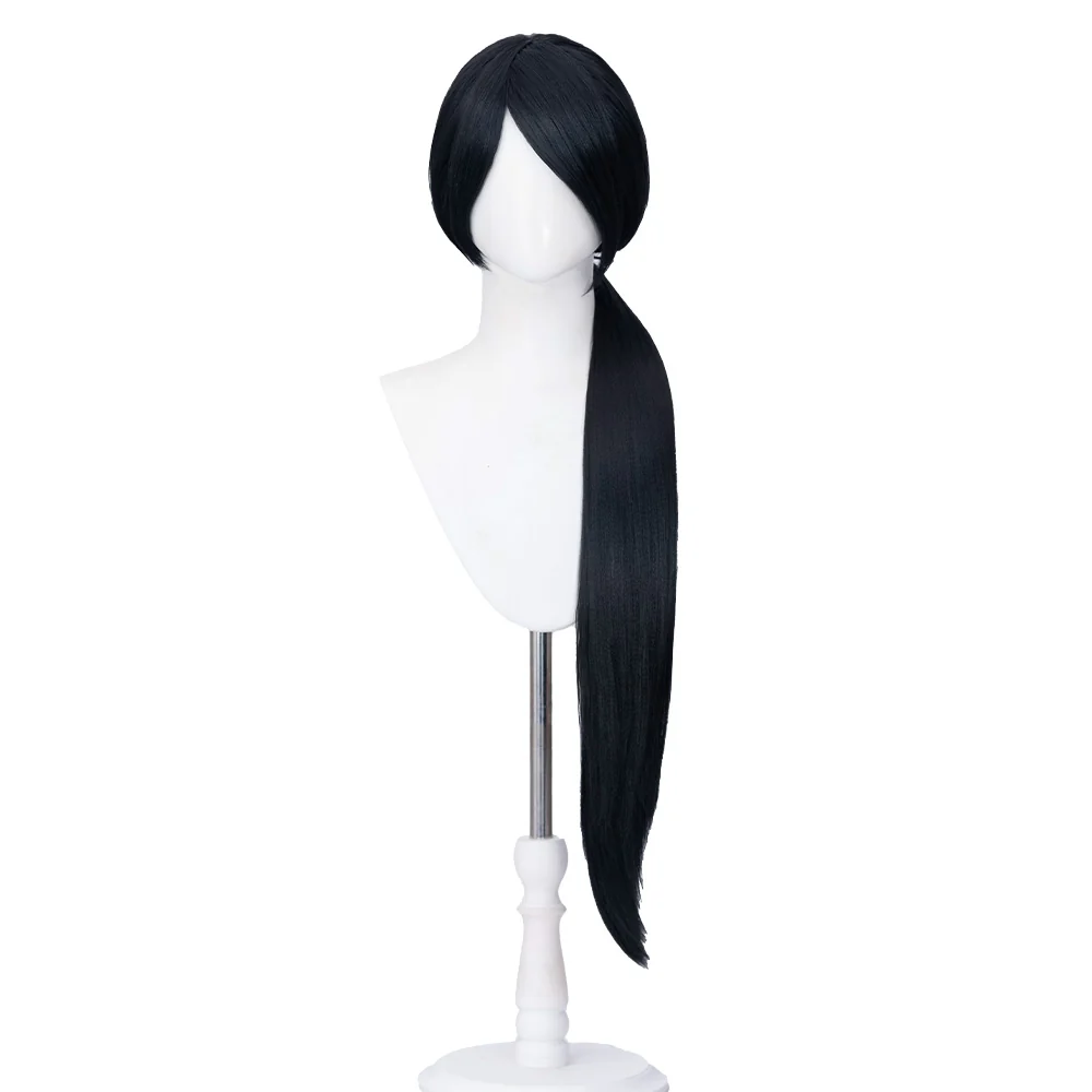 【100 CM】DokiDoki Game Valorant Cosplay Sage Wig / Ear Clip Long Straight Black Hair Halloween - Image 5