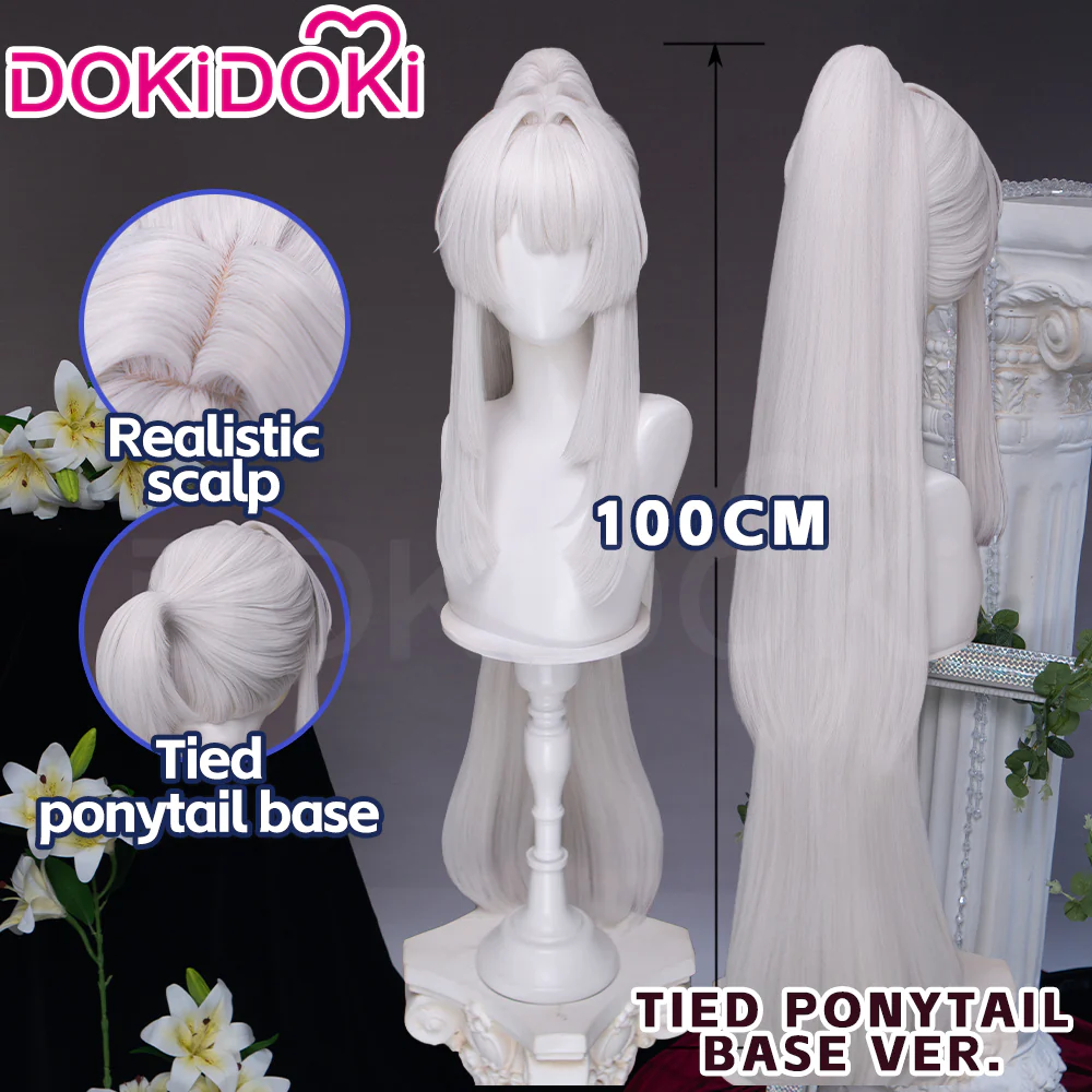 DokiDoki Game Wuthering Waves Cosplay Hiyuki Wig Long White Hair Ponytail - Image 2