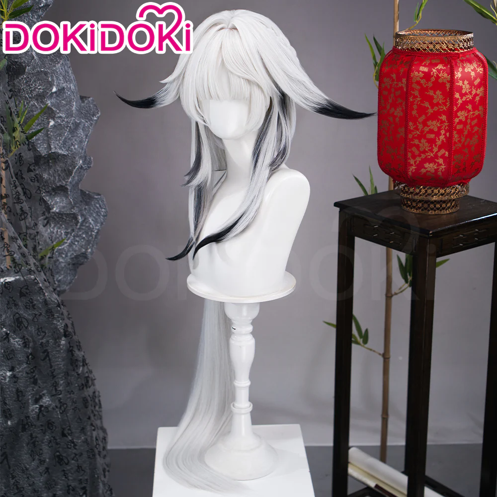 DokiDoki Game Wuthering Waves Cosplay Hsin Wig Long Straight White Black Highlight Hair - Image 3