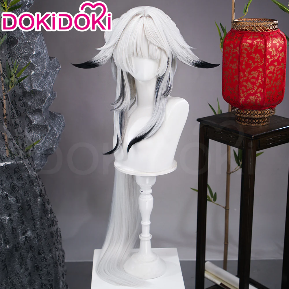 DokiDoki Game Wuthering Waves Cosplay Hsin Wig Long Straight White Black Highlight Hair - Image 4