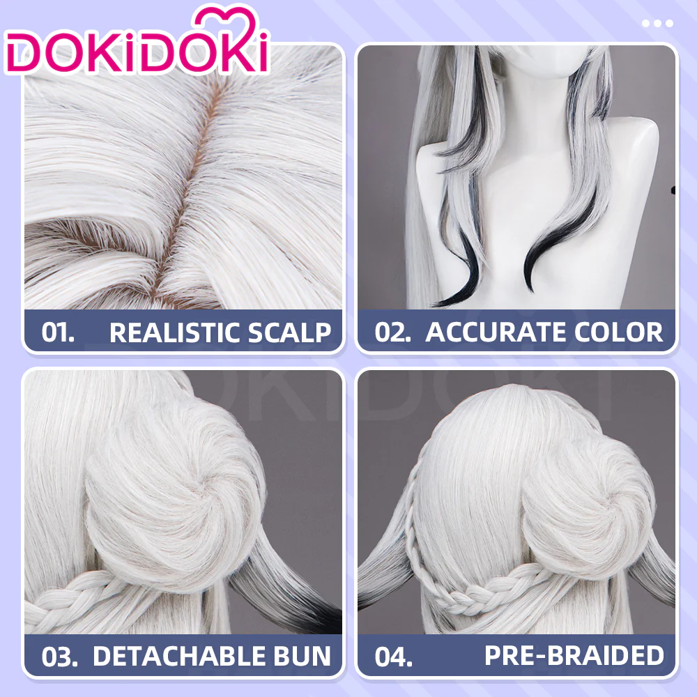DokiDoki Game Wuthering Waves Cosplay Hsin Wig Long Straight White Black Highlight Hair - Image 5
