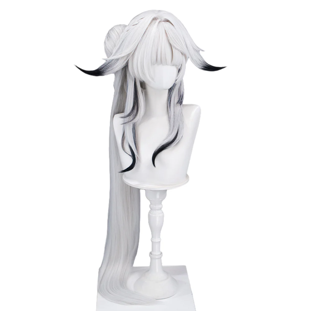 DokiDoki Game Wuthering Waves Cosplay Hsin Wig Long Straight White Black Highlight Hair - Image 6