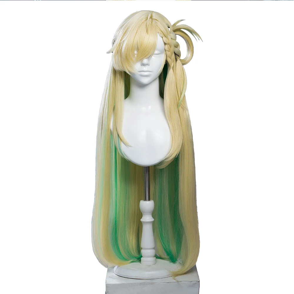 【 Ready For Ship】DokiDoki Game Wuthering Waves Cosplay Lynae Wig Long Straight Blonde Green Hightlight Hair - Image 9