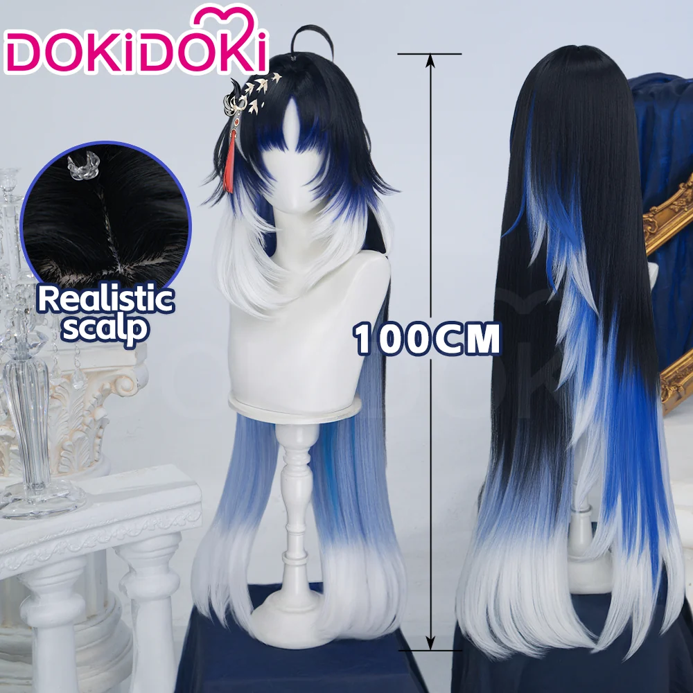 DokiDoki Game Wuthering Waves Cosplay Yangyang SP Wig Long Straight Blue Black White Gradient Hair Yang Yang SP