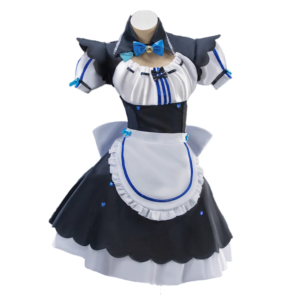 【Size S-2XL】DokiDoki-N Game Nekopara Cosplay Vanilla / Chocola Costume Blue / Pink Cute Maid Outfit - Image 6