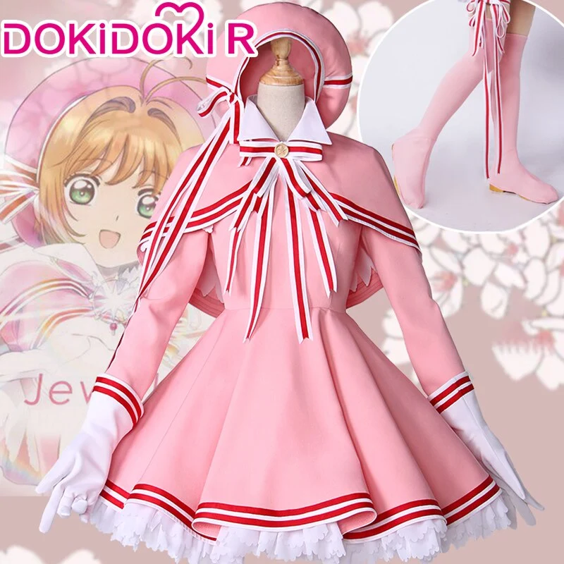 DokiDoki-R Anime Card Captor Sakura Cosplay Kinomoto Sakura Costume Pink Battle Suit Cardcaptor Sakura
