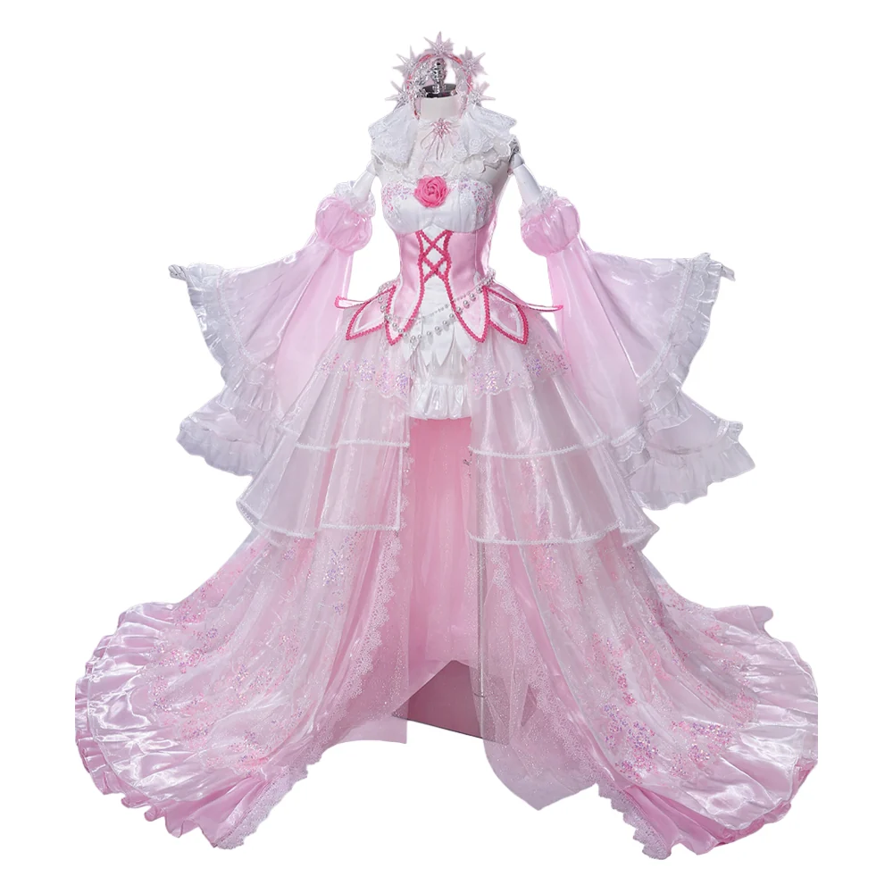 DokiDoki-R Anime Cosplay Costume Pink Crystal Long Dress - Image 6
