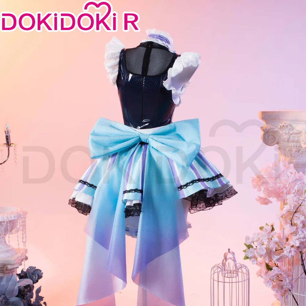 DokiDoki-R Game Cosplay Memorial Cafe Costume White Blue Maid Outfit - Image 2