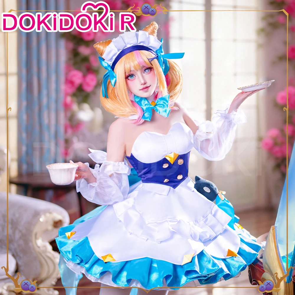 DokiDoki-R Game Cosplay Gween Costume White Blue Maid Dress Prestigee Cafee Cutties - Image 4