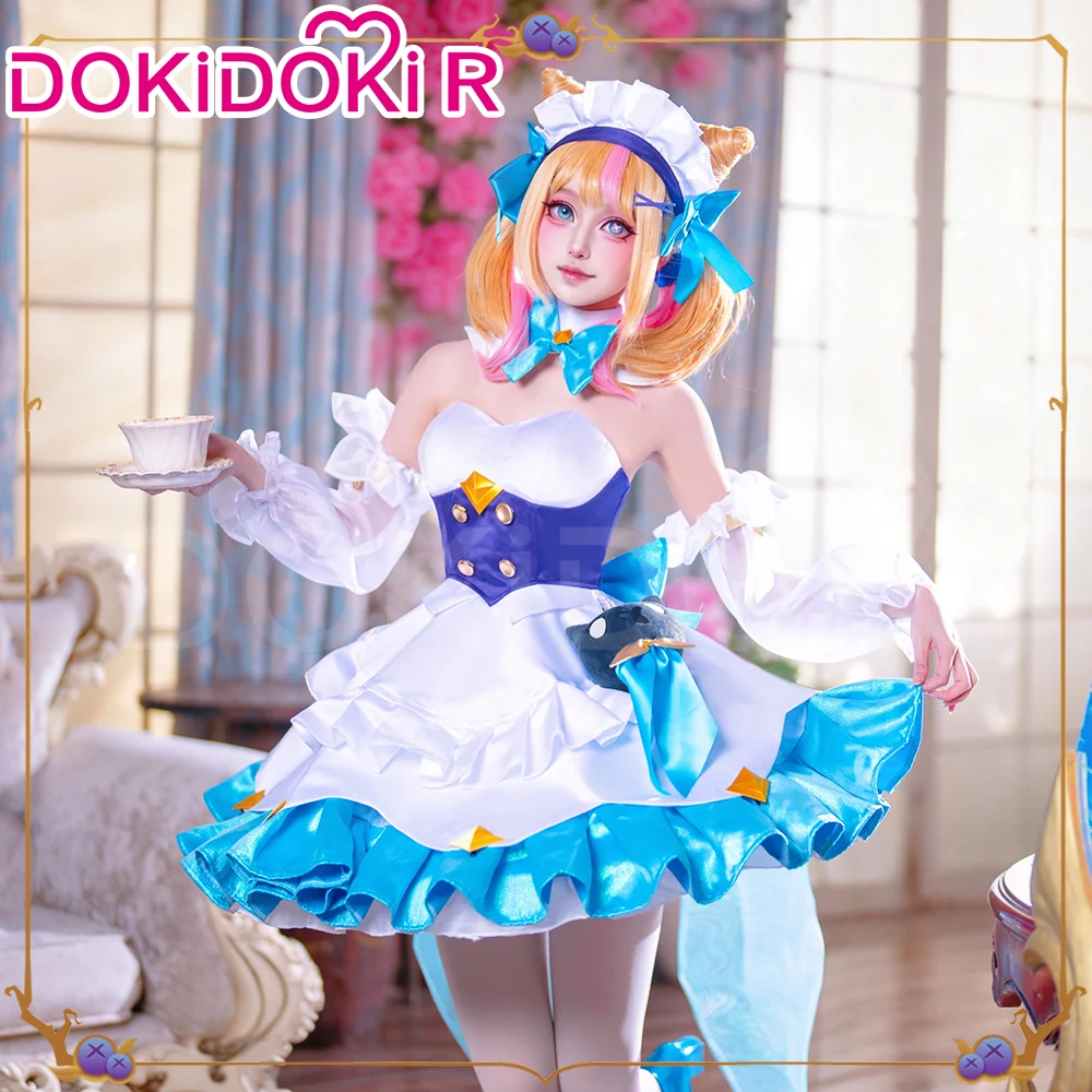 DokiDoki-R Game Cosplay Gween Costume White Blue Maid Dress Prestigee Cafee Cutties - Image 5