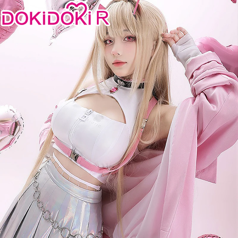 【 Ready For Ship】DokiDoki-R Game Cosplay White Dress Pink Coat Costume - Image 3