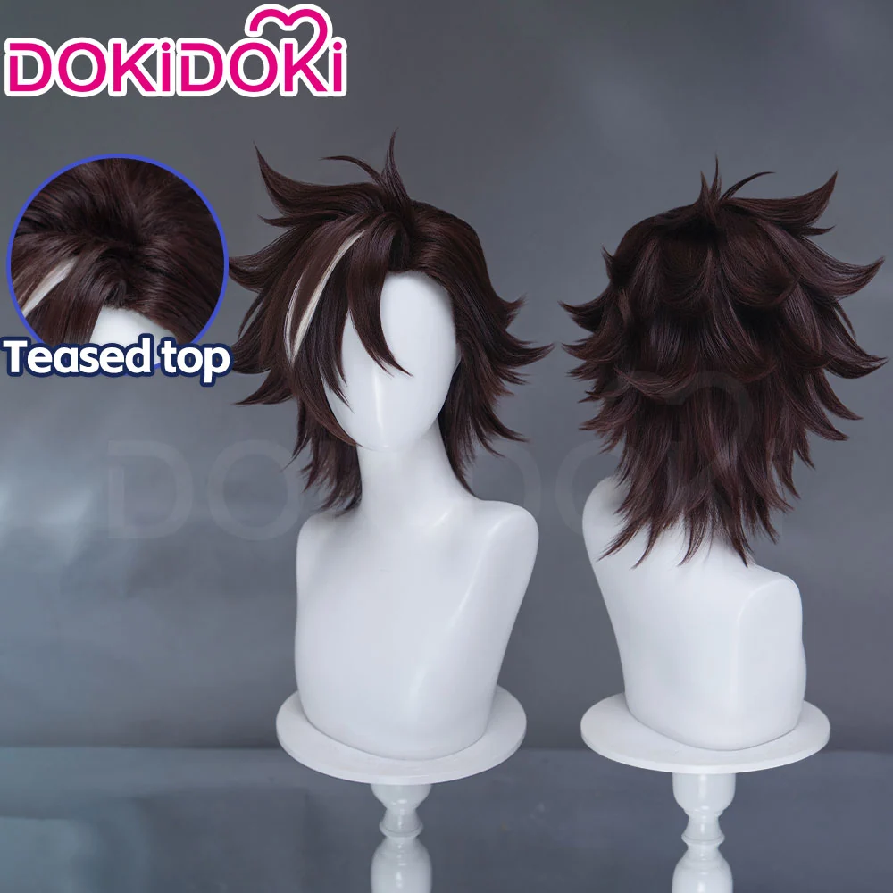 【Ready For Ship】DokiDoki Sentenced to Be a Hero Cosplay Xylo Forbartz Wig Short Dark Brown White Highlight Hair