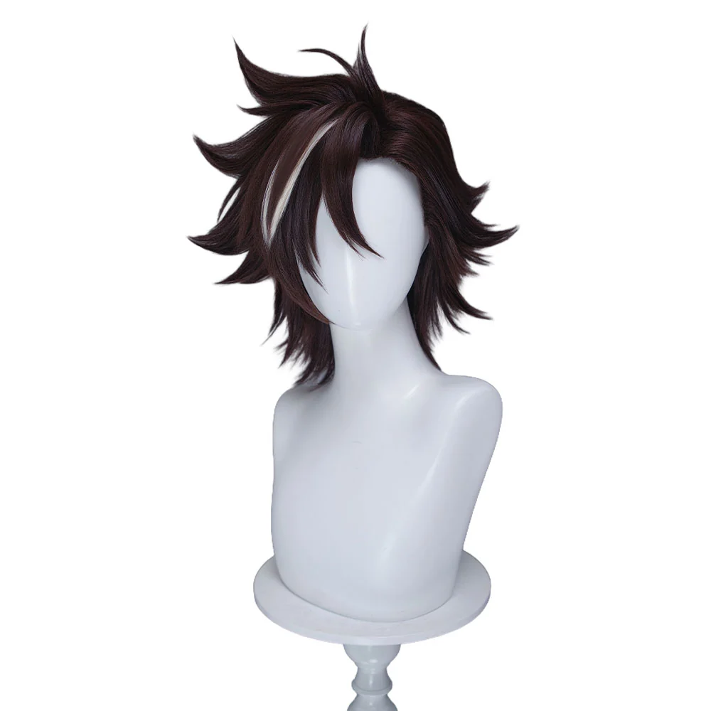 【Ready For Ship】DokiDoki Sentenced to Be a Hero Cosplay Xylo Forbartz Wig Short Dark Brown White Highlight Hair - Image 5