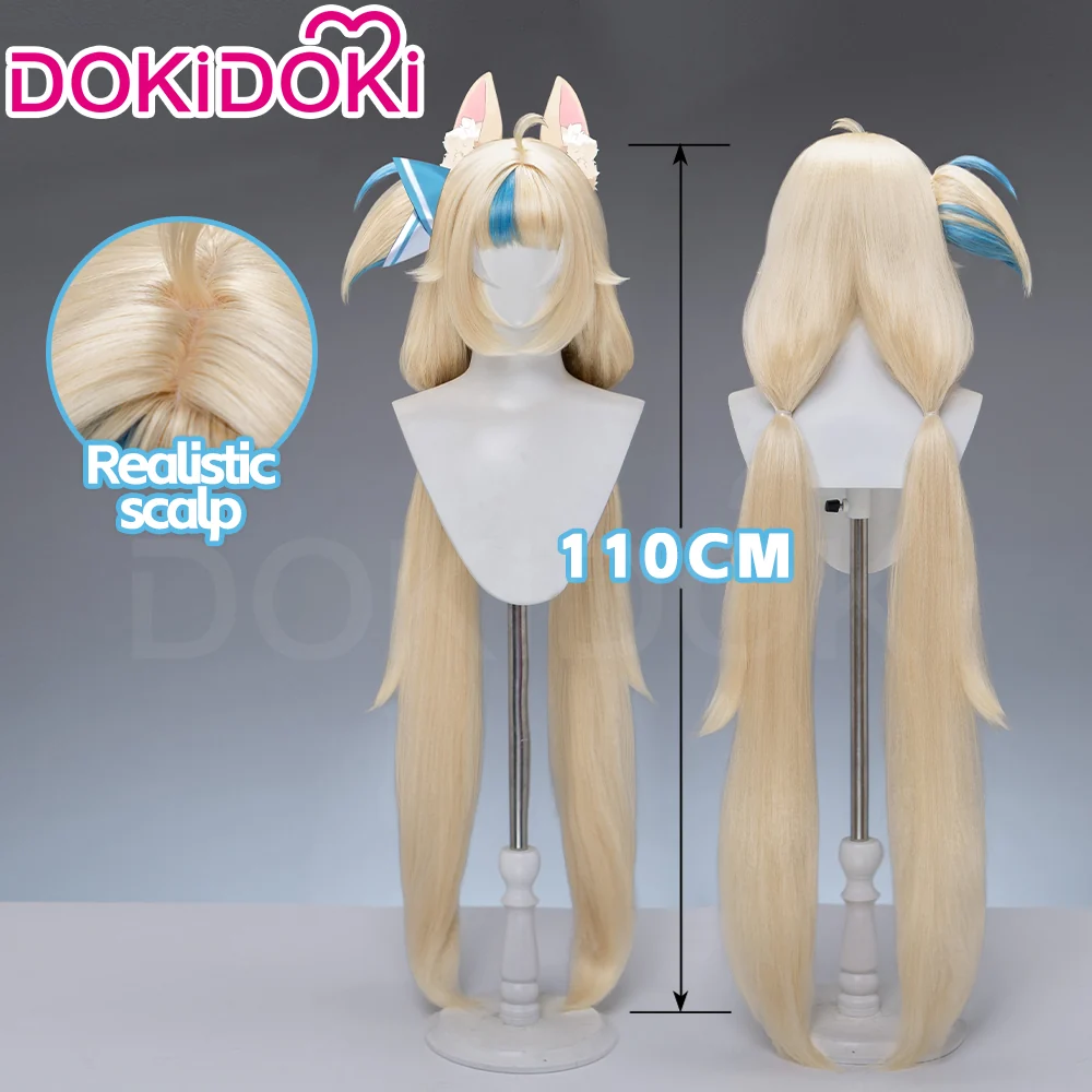 【Ready For Ship】DokiDoki Vtuber Cosplay Sameko Saba Wig Long Blond Hair Blue Highlight Twin Tails