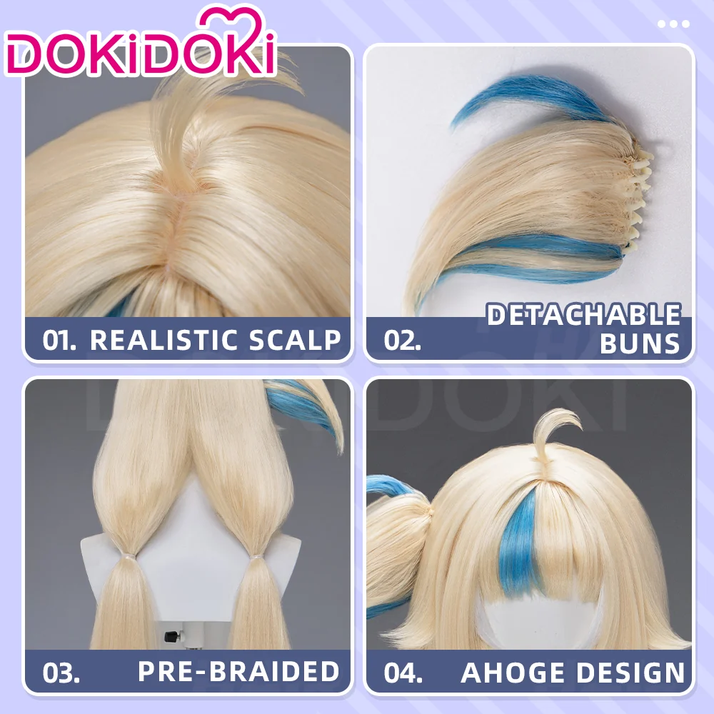 【Ready For Ship】DokiDoki Vtuber Cosplay Sameko Saba Wig Long Blond Hair Blue Highlight Twin Tails - Image 4