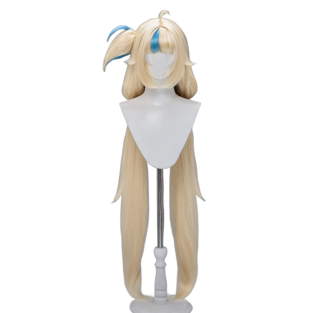 【Ready For Ship】DokiDoki Vtuber Cosplay Sameko Saba Wig Long Blond Hair Blue Highlight Twin Tails - Image 5