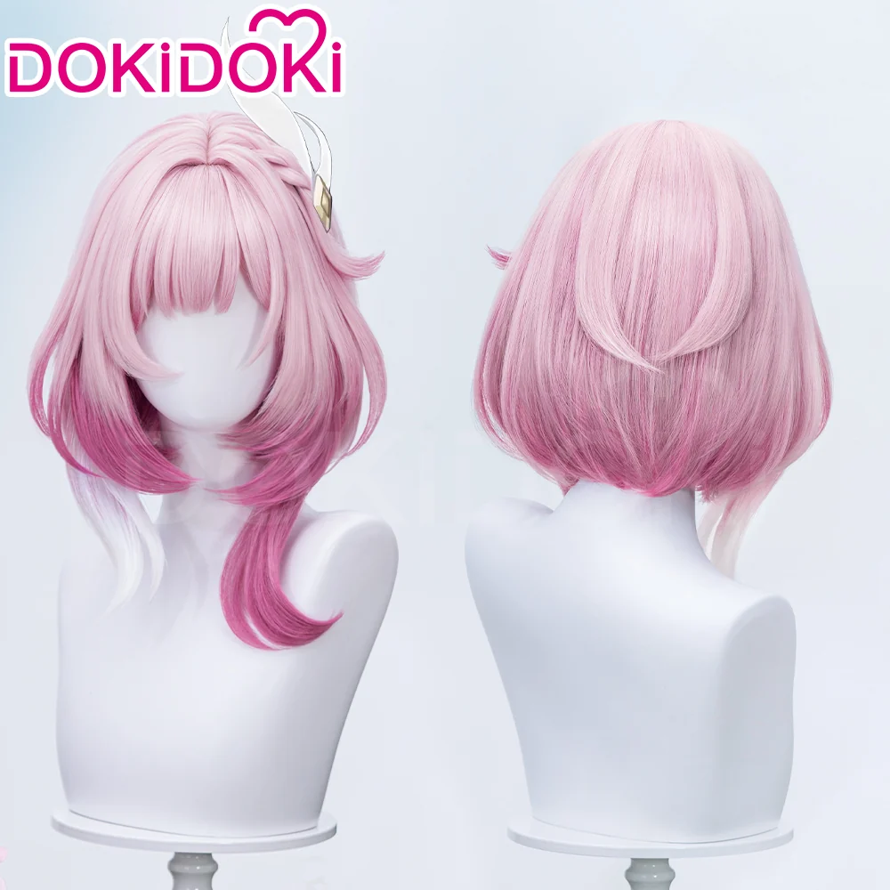 DokiDoki Game Honkai: Star Rail Cosplay Cyrene Wig Short Curly Light Dark Pink Gradient Hair / Head Accessory Set - Image 3