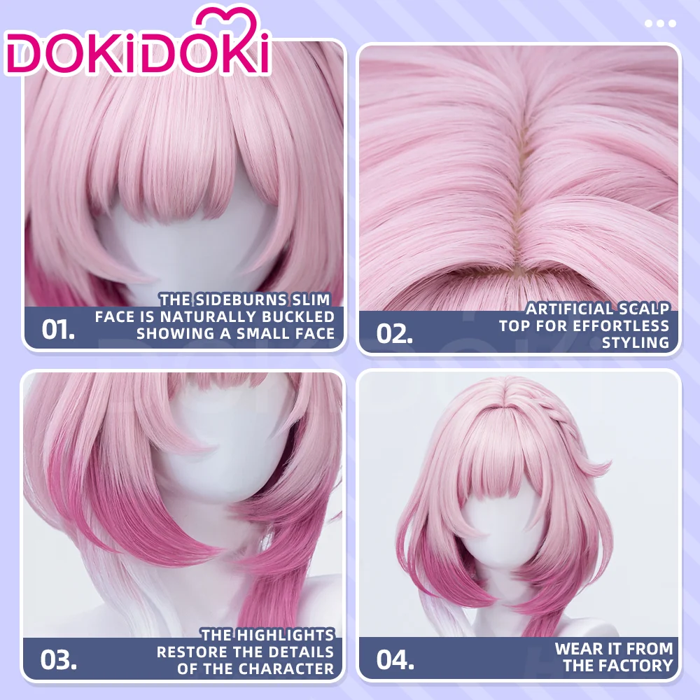 DokiDoki Game Honkai: Star Rail Cosplay Cyrene Wig Short Curly Light Dark Pink Gradient Hair / Head Accessory Set - Image 7